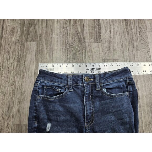 SO Jeans Womens 7/28 Blue High Rise Skinny Distressed Stretch Ripped Dark Wash - Picture 10 of 14